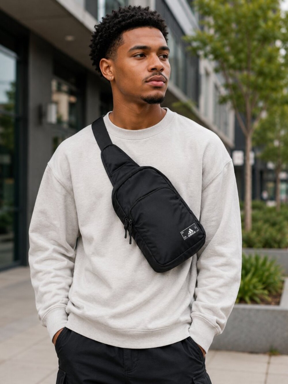 New Unisex Adidas essential 2 sling crossbody black bag